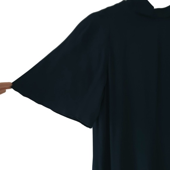 Lewit Womens Midi Dress 4 Dark Navy Blue Shift Short Sleeve Mock Neck Asymmetric - Picture 3 of 6